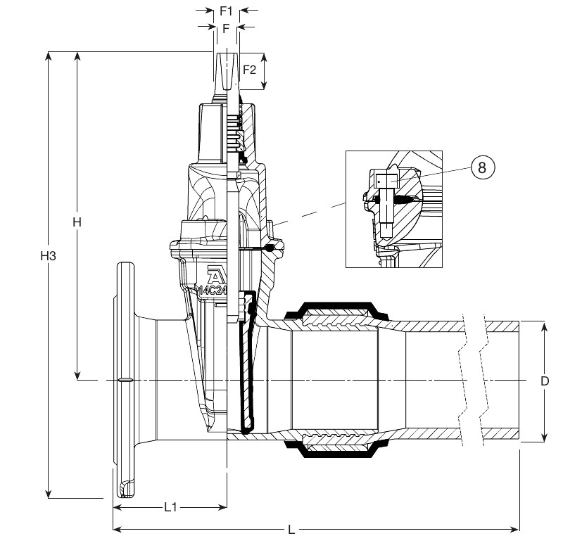 AVK VAN CỔNG, MẶT BÍCH/ĐẦU ỐNG PE, PN16