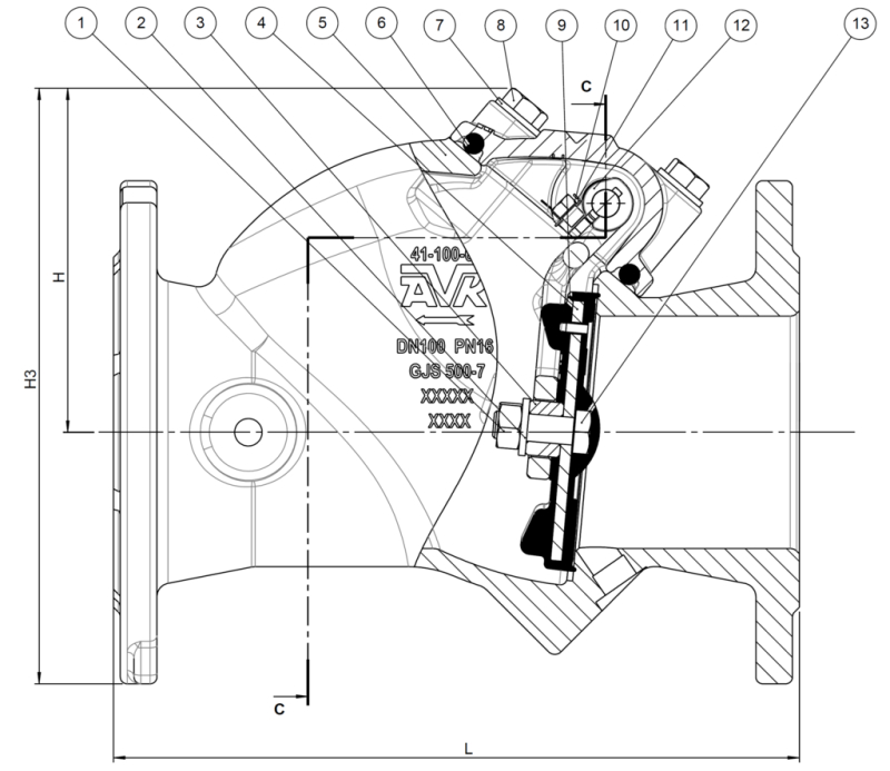 AVK VAN MỘT CHIỀU CÁNH LẬT, PN10/16