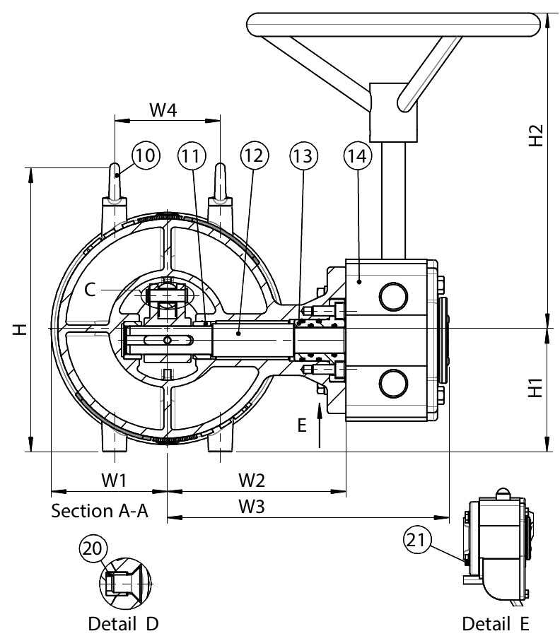 AVK VAN PÍT TÔNG MẶT BÍCH, THÉP KHÔNG GỈ, PN16