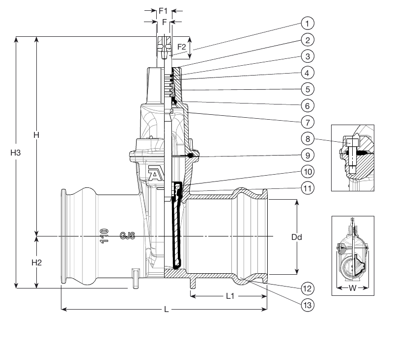 AVK VAN CỔNG EE, ĐẦU SOCKET, PN16