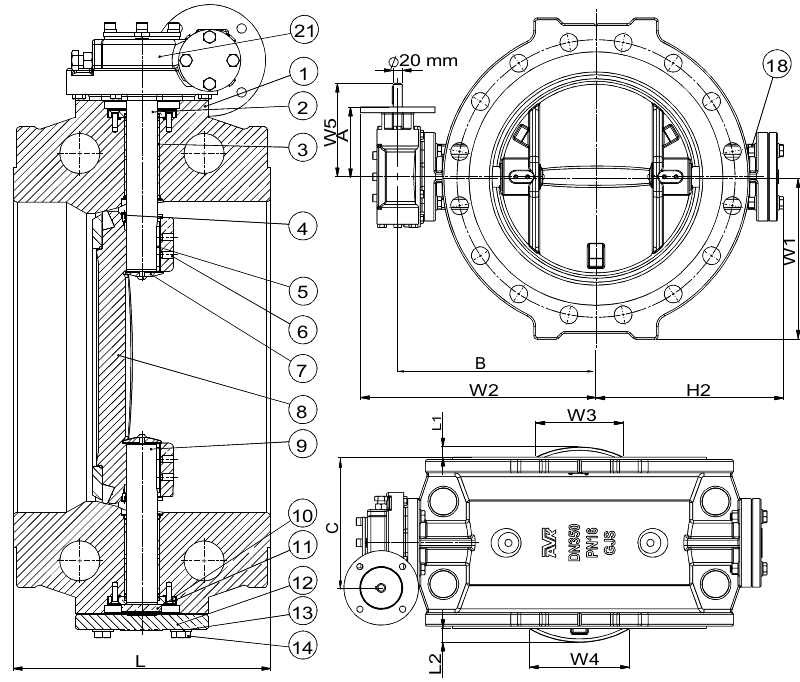 AVK VAN BƯỚM LỆCH TÂM KÉP, PN10/16