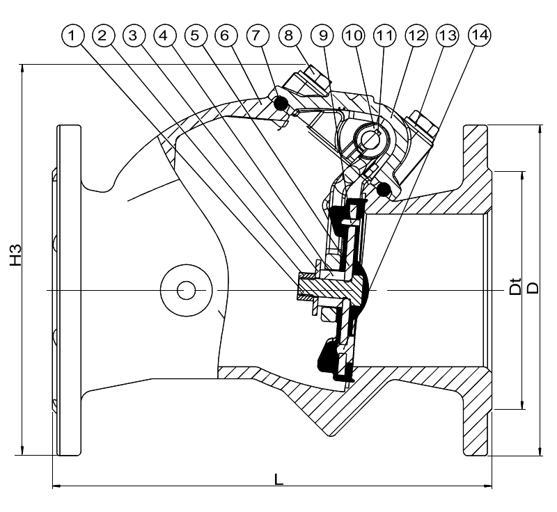AVK VAN MỘT CHIỀU CÁNH LẬT - SERIES 41- MẶT TỰA ĐÀN HỒI, KÈM CẦN ĐỐI TRỌNG PN10/16